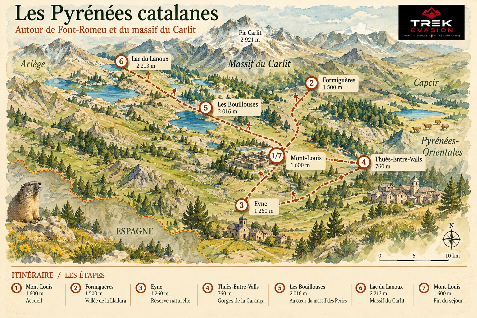 Carte Pyrénées catalanes Trek Évasion